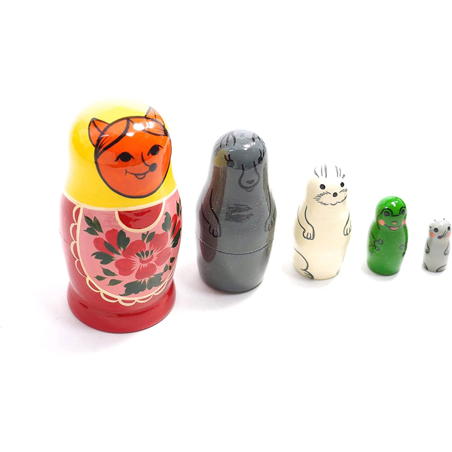 Traditional Semenov Animals Matryoshka 5 piece (GOUACHE) [ロシア製] ｜VOLGA（ヴォルガ）