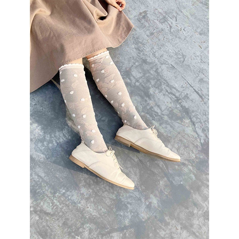 【SALE】タイツのように履けるHigh socks（もこもこドット柄）｜petit pas（プティパ）