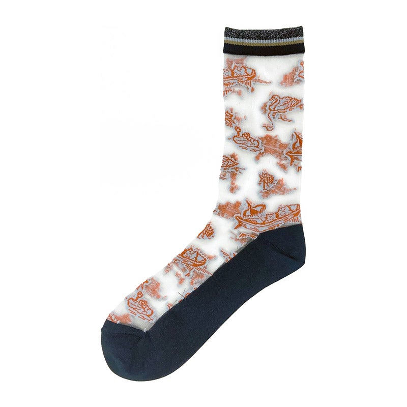 シースルートワールキャット柄クルー丈ソックス PJL654034
