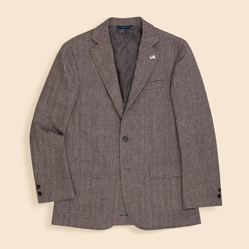 ウール/コットン/リネン ヘリンボーン 段返り３釦サックジャケット Traditional Made in USA