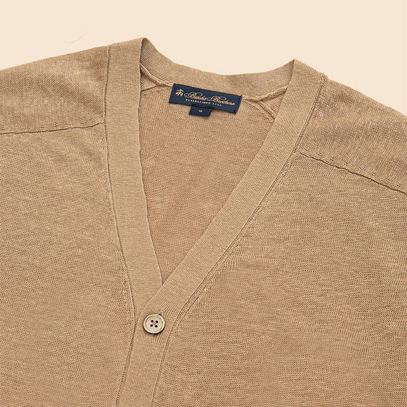 極美品 Brooks Brothers リネン 麻 カーディガン ニット L 古着 Brooks Brothers 無地 ソリッド 100% リネン ニット