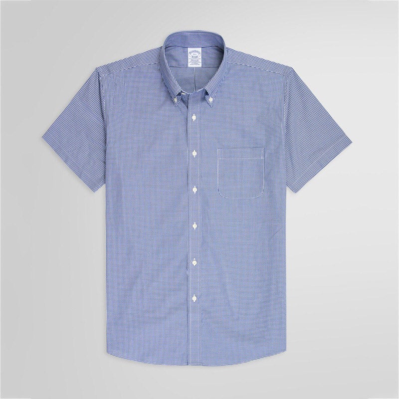ノンアイロン スーピマコットンストレッチ ギンガムチェック ショートスリーブ ドレスシャツ Regular Fit