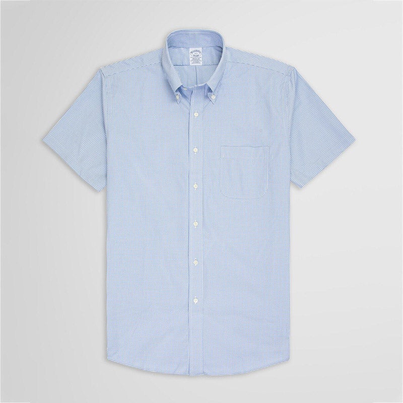 ノンアイロン スーピマコットンストレッチ ギンガムチェック ショートスリーブ ドレスシャツ Regular Fit
