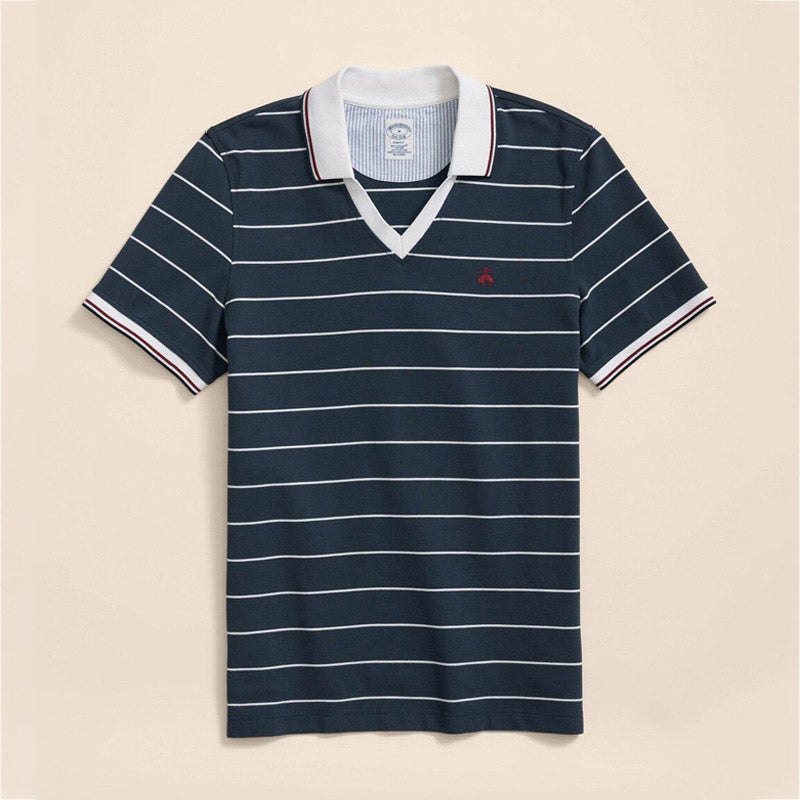 スーピマコットン GFロゴ サッカーストライプ ジョニーカラーポロシャツ Slim Fit