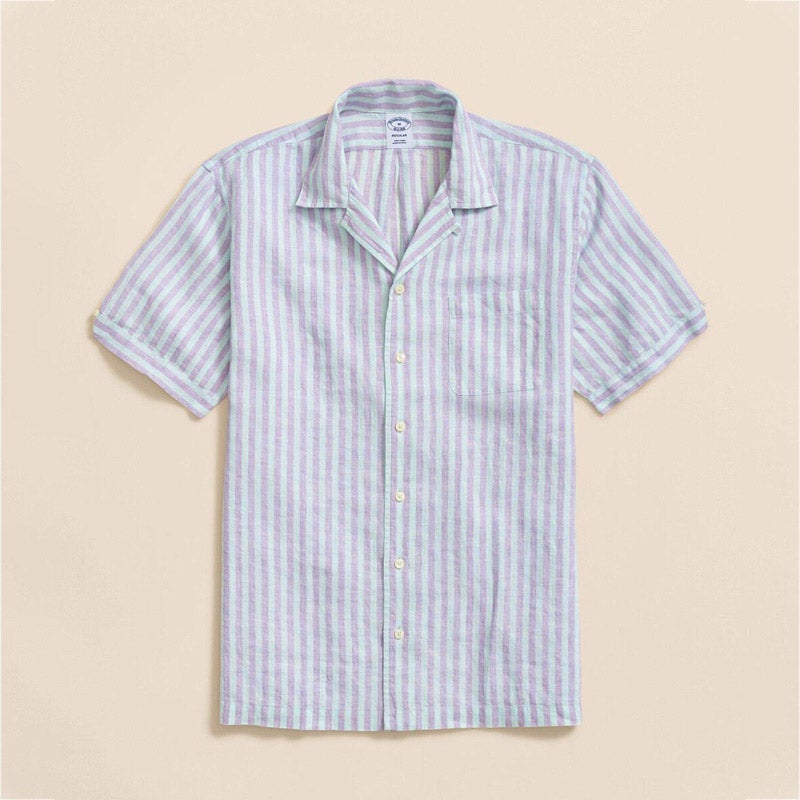 アイリッシュリネン ストライプ キャンプシャツ Regular Fit