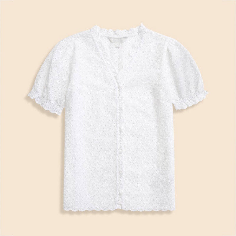 【ウイメンズ】コットン アイレット ショートスリーブ ブラウス