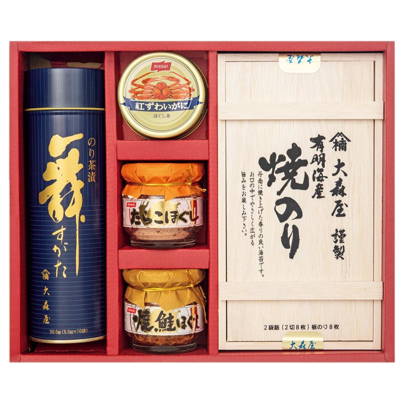 大森屋　有明海産焼のり・お茶漬・カニ缶・ほぐし瓶詰合せ