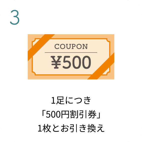 1足につき「500円割引券」1枚とお引き換え