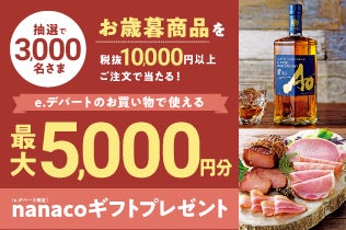 抽選で3,000名さまにお歳暮商品を税抜10,000円以上ご注文で当たる！e.デパートのお買い物で使える最大5,000円分nanacoギフト（e.デパート限定）をプレゼント